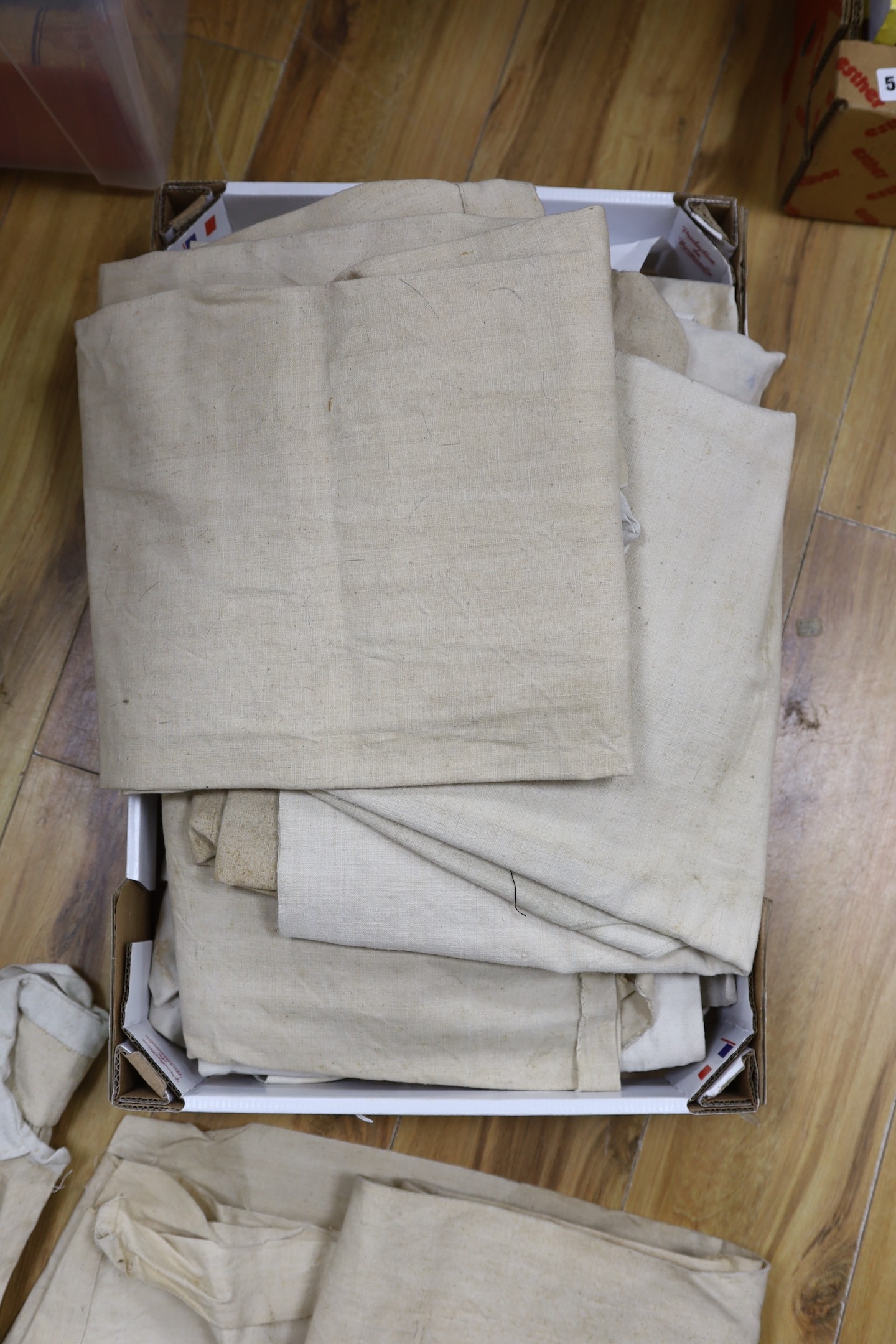 Twelve French provincial linen farm workers' shirts (5 unfinished)